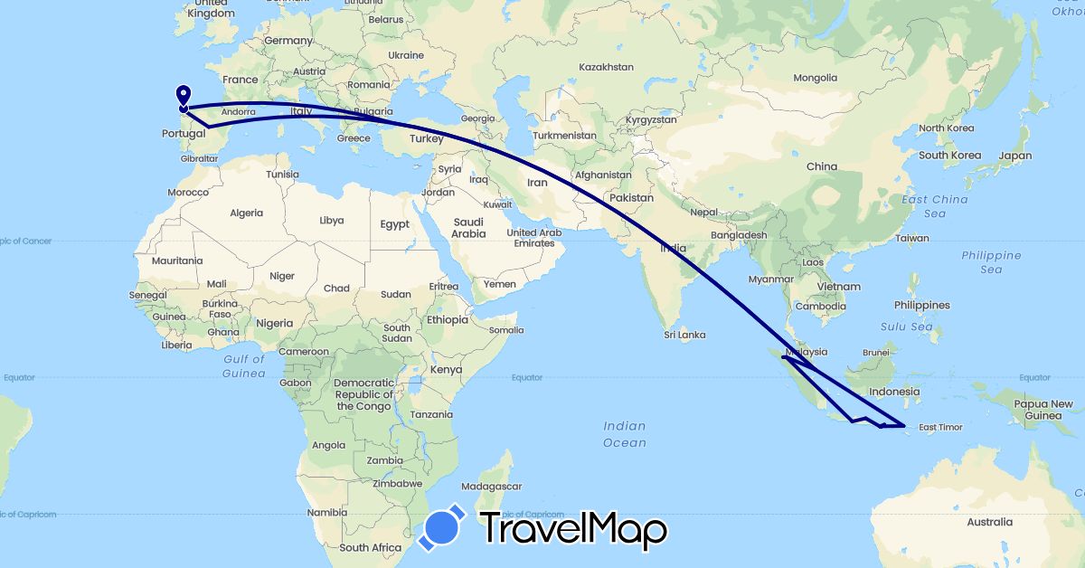 TravelMap itinerary: driving in Spain, Indonesia, Singapore, Turkey (Asia, Europe)